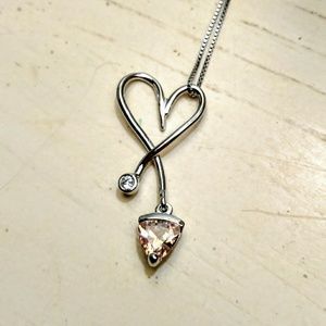 925 Silver Heart Necklace w/ Amber Stone